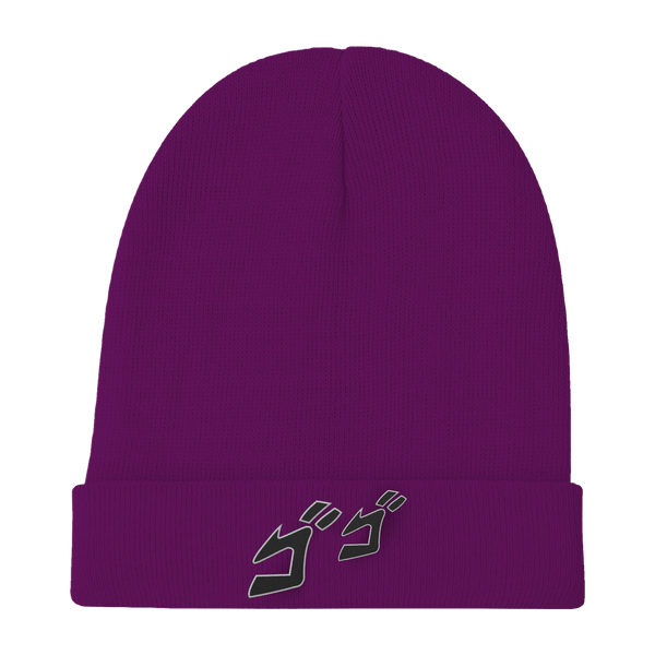 The JOJO Menacing beanie is a purple magenta beanie, with the menacing symbols from jojo embroidered on it. The beanie itself is made from 100% Soft-Touch Acrylic ( 55% Polyester/45% Acrylic). Pretty Nerdy.